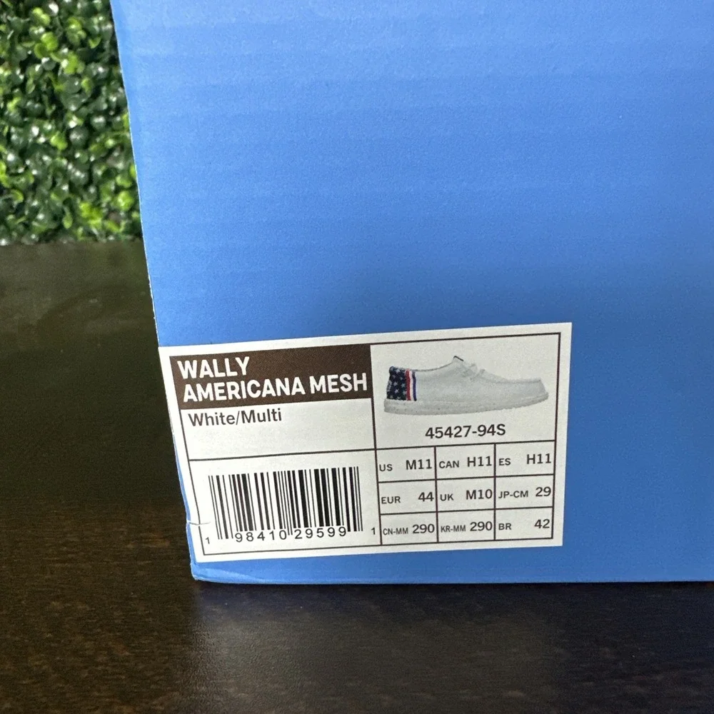 Hey Dude Wally Americana Mesh White/Multi Shoe Men's 11 Patriotic 45427-94S NIB
